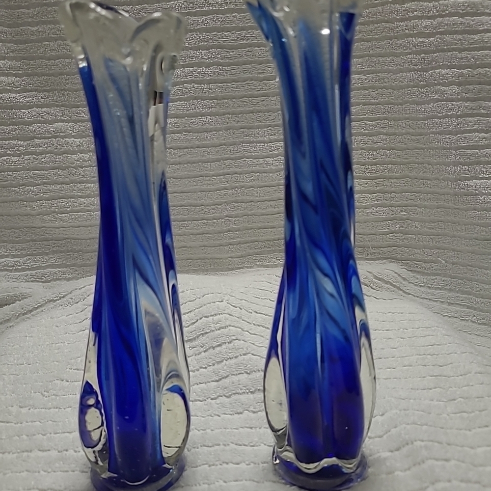 Elegant Blue and Clear Glass Vases